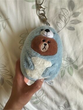 Authentic LINE FRIENDS Brown Bear in Sea Otter Plush Keychain